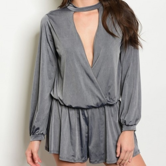 Pants - Charcoal Satin Romper